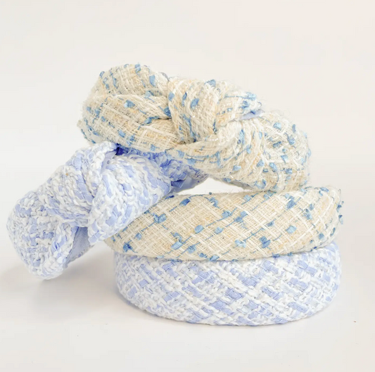 Coastal Blue Tweed Padded Knot Headbands