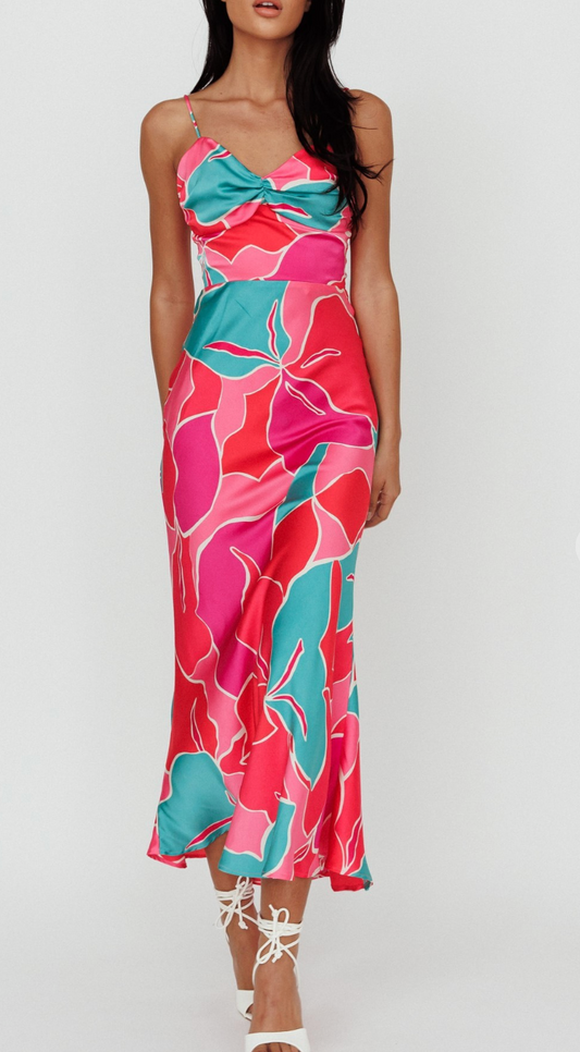 Mosiac Tropics Satin Maxi Dress