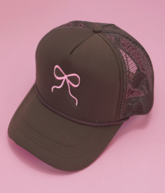 Embroidery Ribbon Bow Trucker Hat - Brown