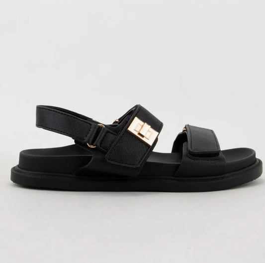 Mayara Double Velcro Strap Sandal - Black