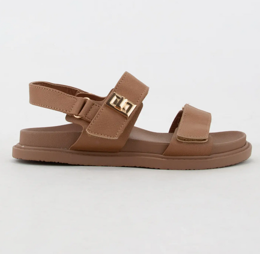 Mayara Double Velcro Strap Sandal -  Deep Tan