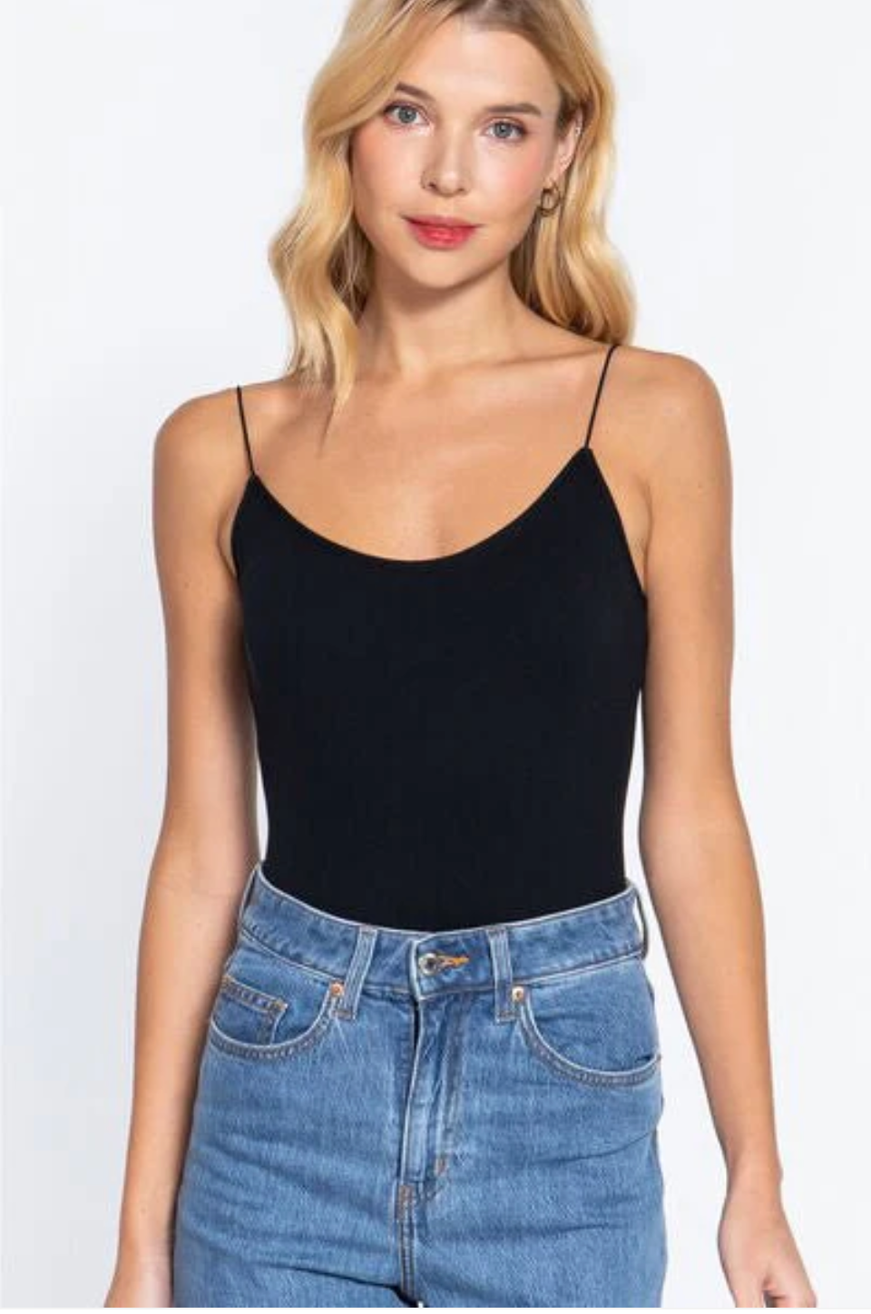 Ribbed Seamless Cami Bodysuit - Black