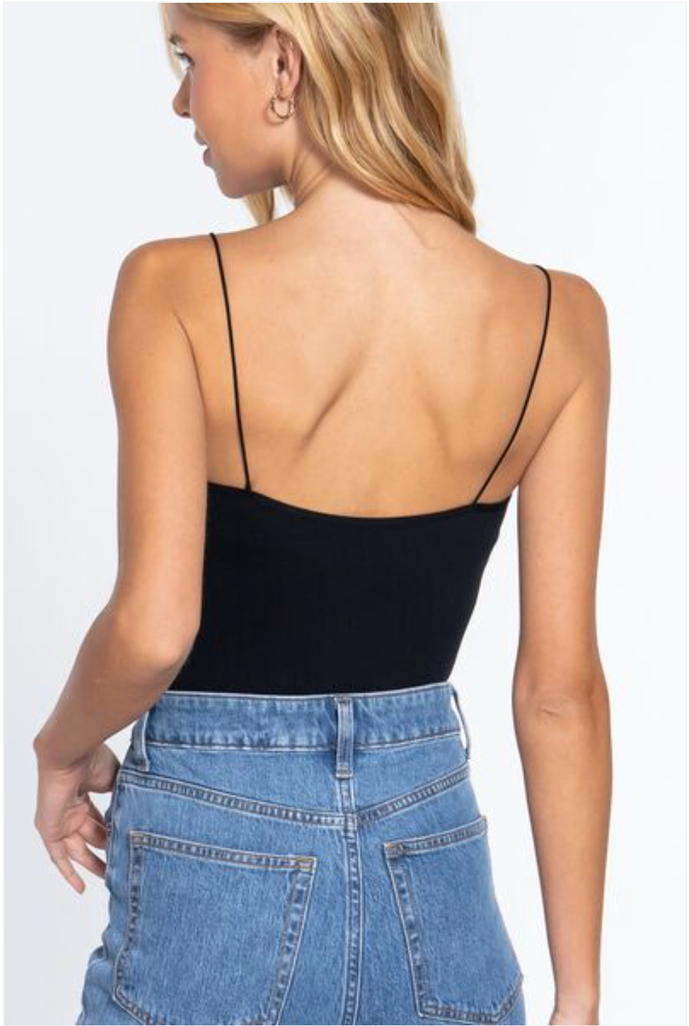 Ribbed Seamless Cami Bodysuit - Black