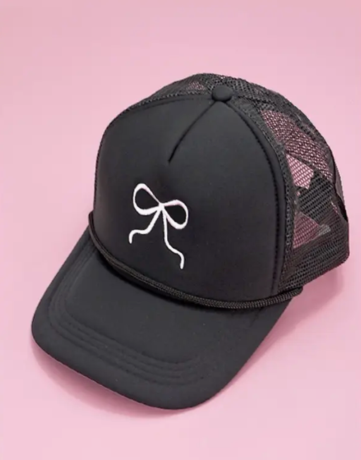 Embroidery Ribbon Bow Trucker Hat - Black