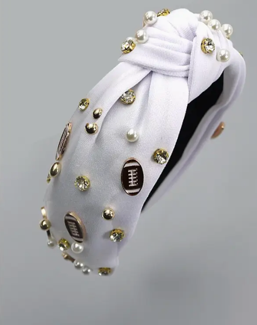 Football Studded Headband - White