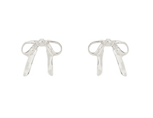 Gold Dipped Texture Bow Earrings - Silver