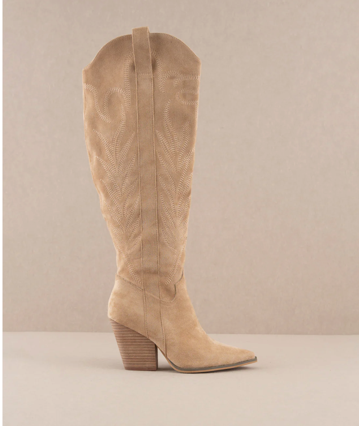 The Bronco Almond | Knee High Embroidered Boots