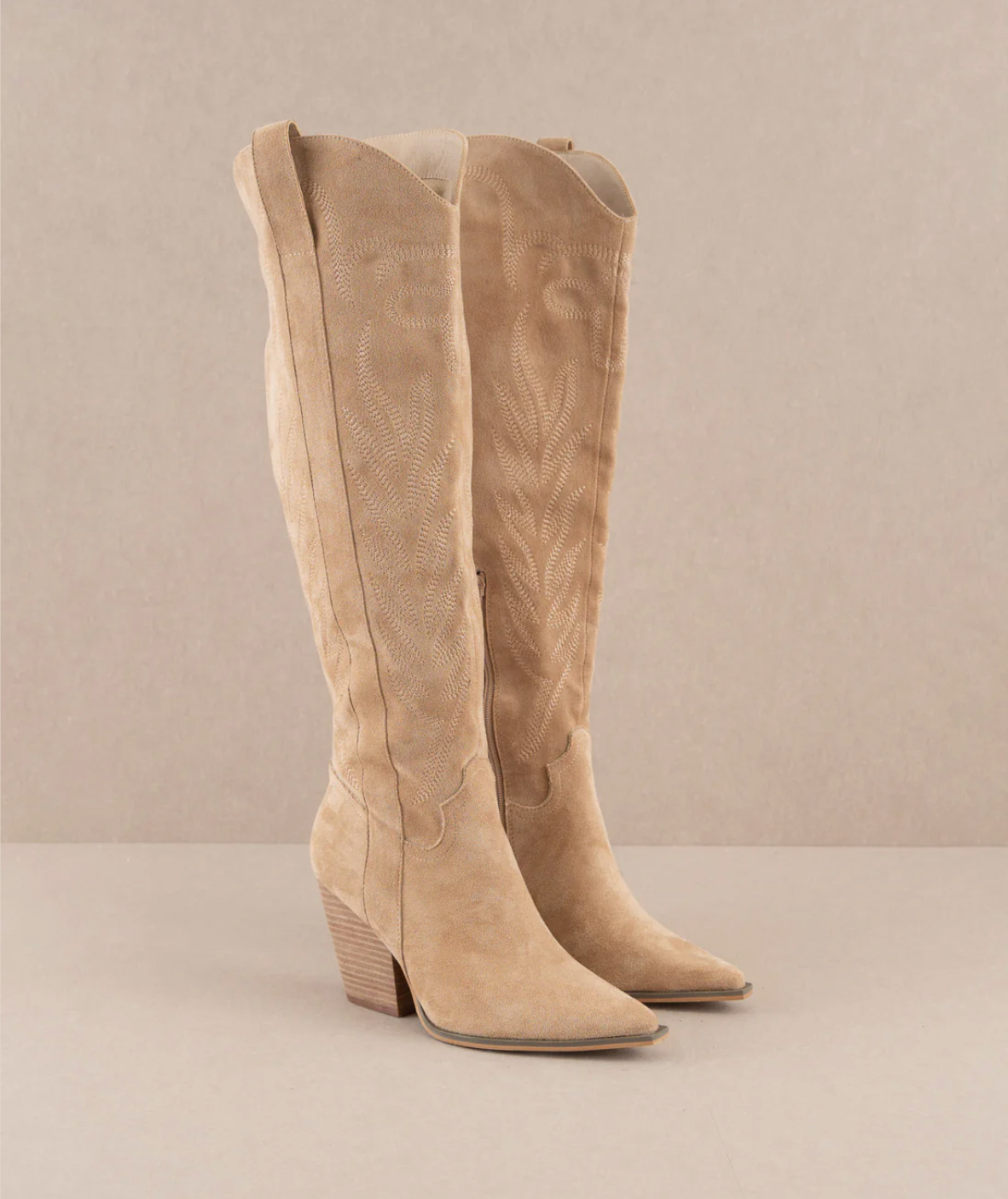 The Bronco Almond | Knee High Embroidered Boots