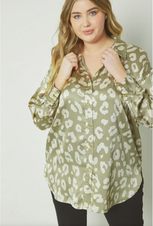 CURVY Wild Ways Satin Leopard Top