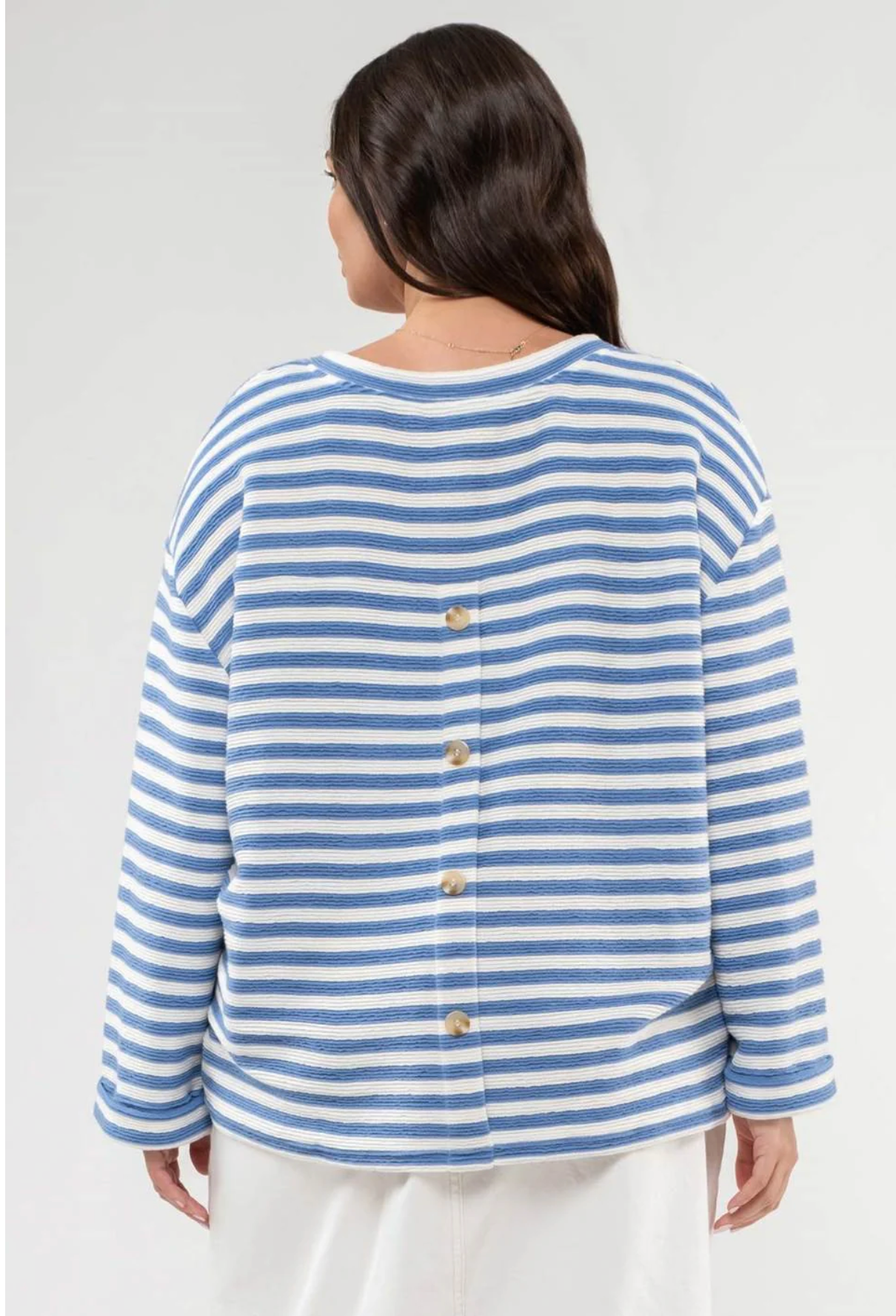 CURVY Wren Striped Notch Neck Top - Blue