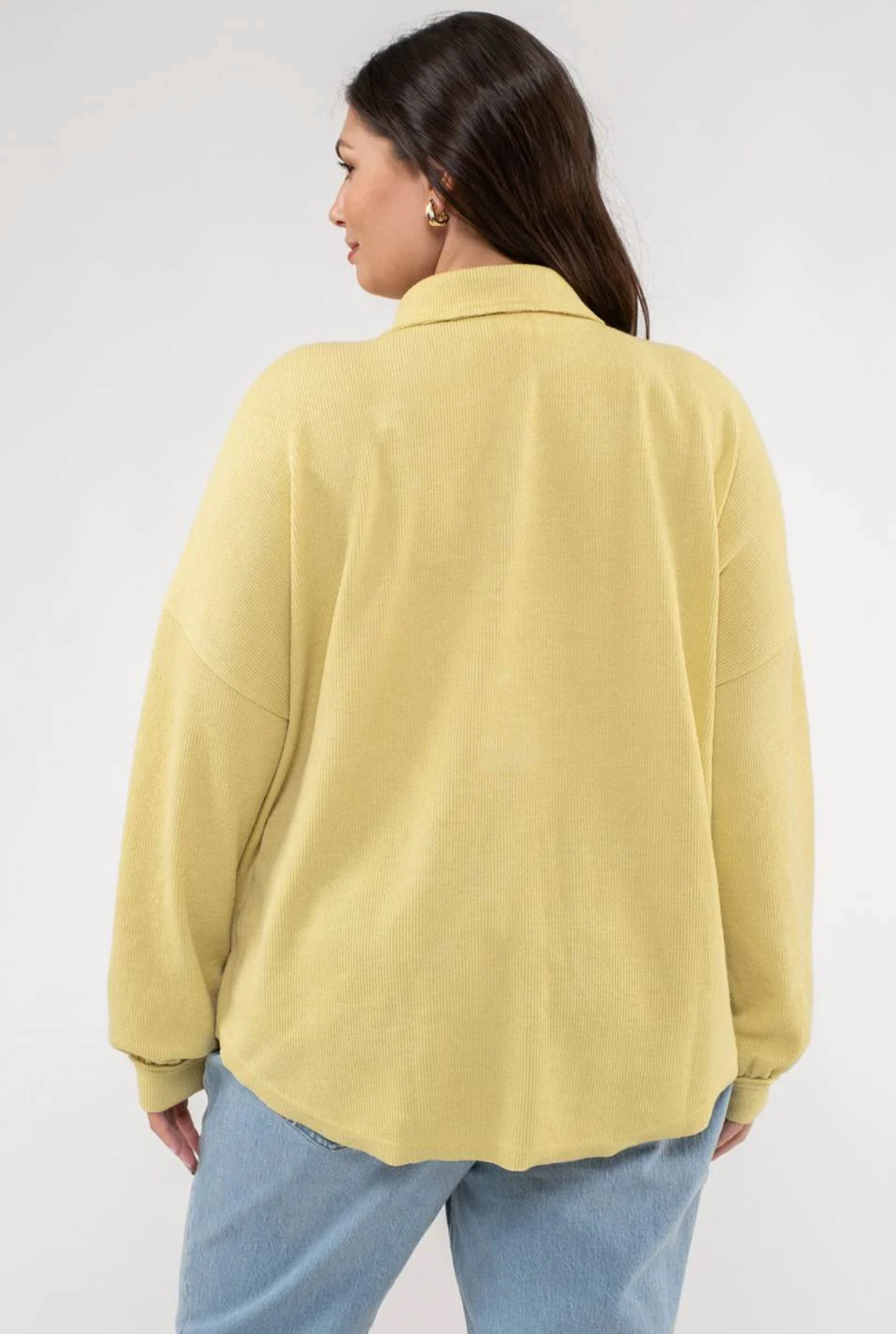 CURVY Button Collared Top - Citron