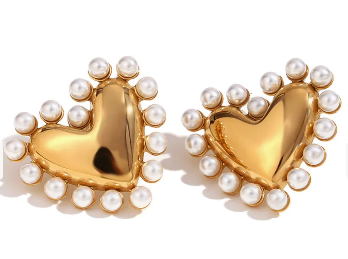 18k Gold Plated Luxe Pearl Heart Earrings