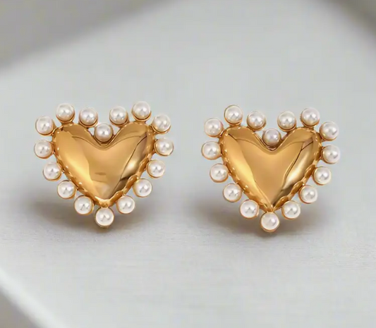 18k Gold Plated Luxe Pearl Heart Earrings