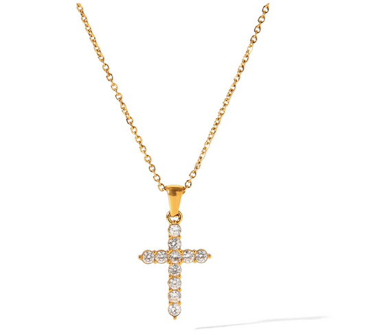 18K Gold Plated Round Cross Necklace