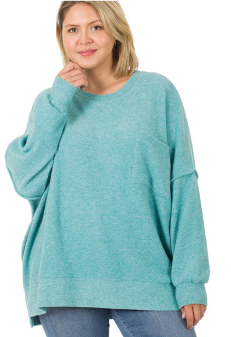 CURVY Heather Brushed Pocket Sweater