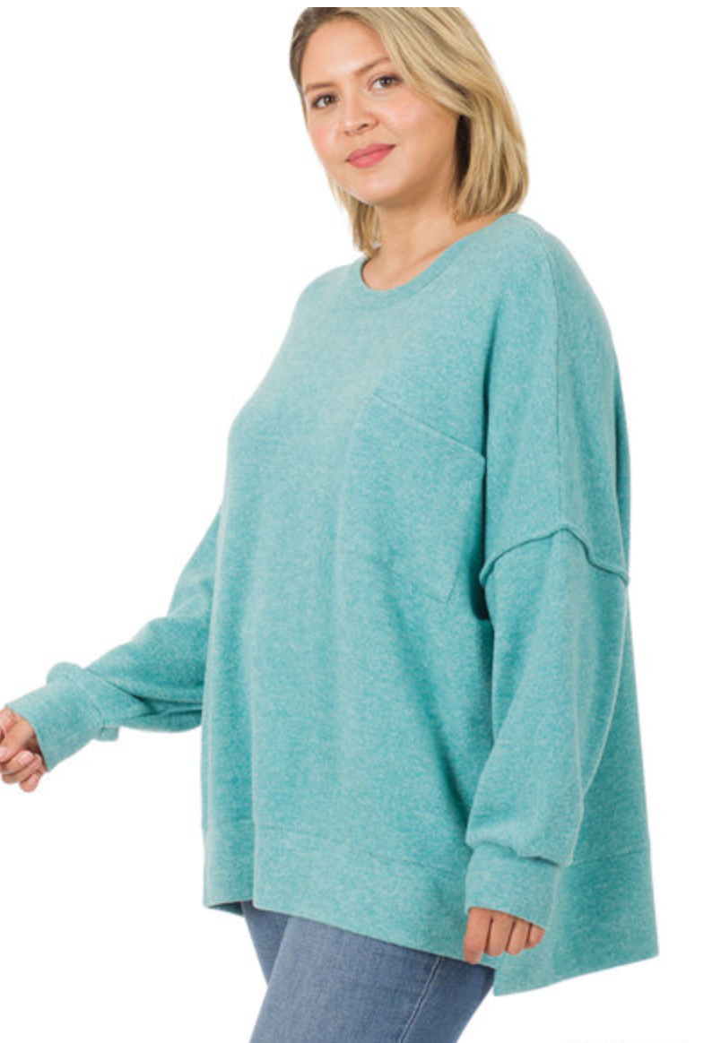 CURVY Heather Brushed Pocket Sweater