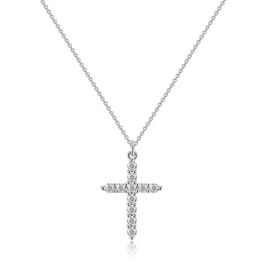 Stainless Steel Rhinestone Bezel Cross Necklace