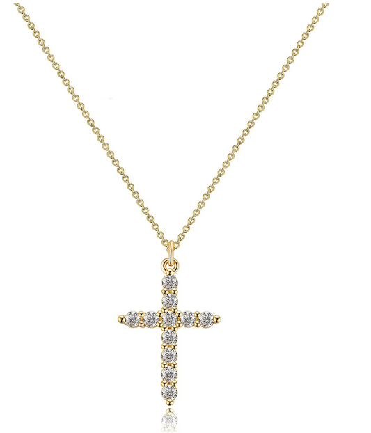 18k Gold Plated Rhinestone Bezel Cross Necklace