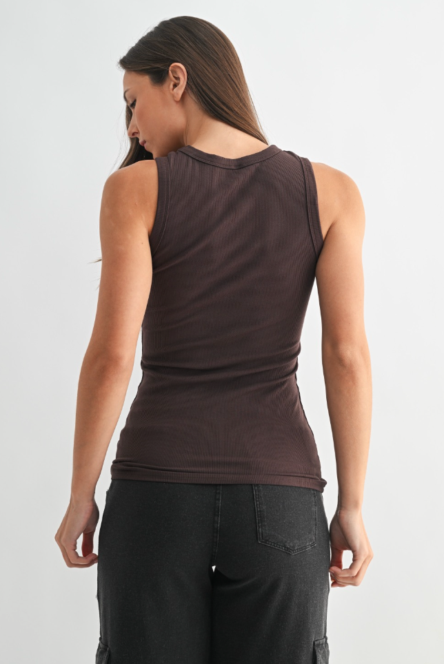 Essential Micro-Ribbed Athleisure Tank Top - Espresso