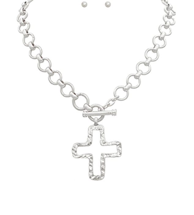 Vintage Silver Chunky Chain Cross Necklace