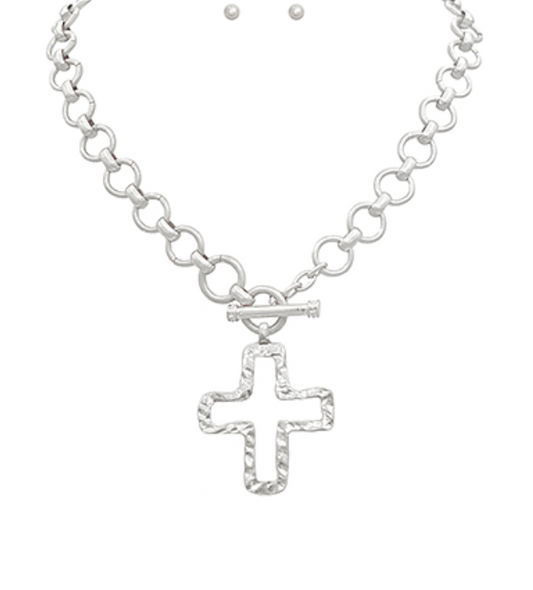 Vintage Silver Chunky Chain Cross Necklace