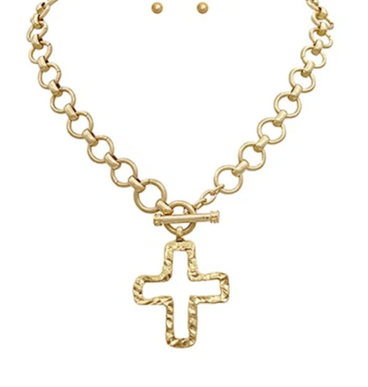 Vintage Gold Chunky Chain Cross Necklace