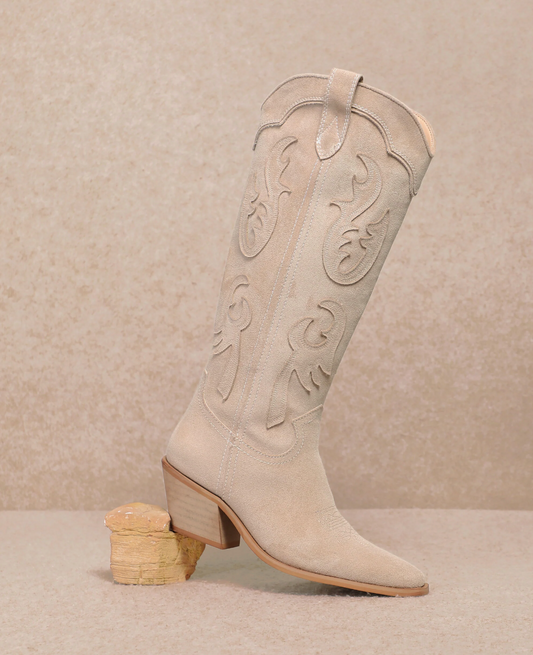 Audrey Beige Embroidered Boots