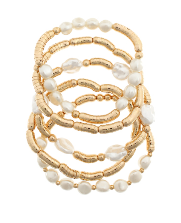 5 Row Ball & Baroque Pearl Bracelet Stack