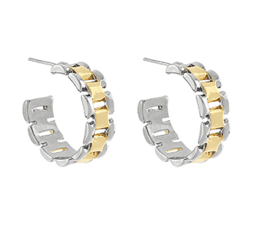 Twotone Watchband Style Hoops