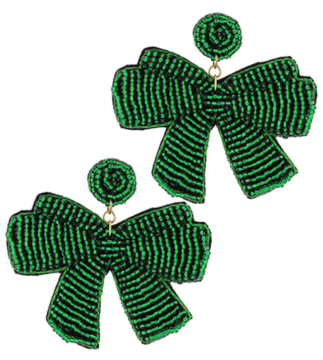 Bow Beaded Earrings - Green