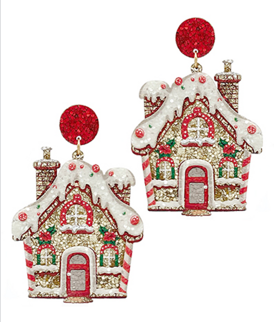 Christmas Gingerbread House Glitter Earrings