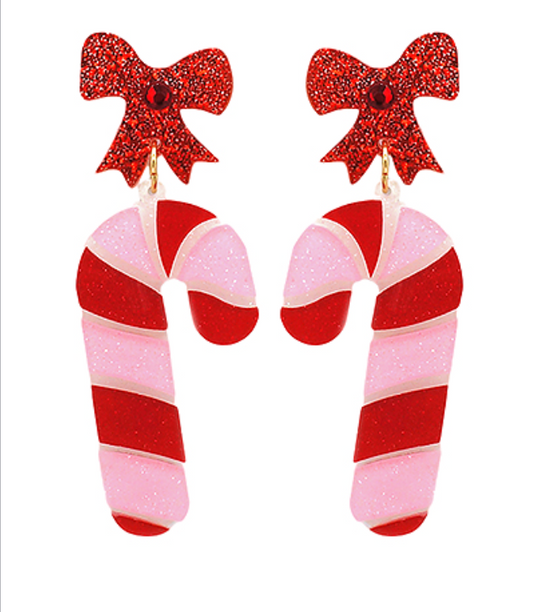 Candy Cane & Ribbon Drop Earrings