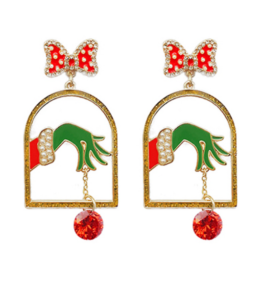 Christmas Ribbon Grinch Earrings