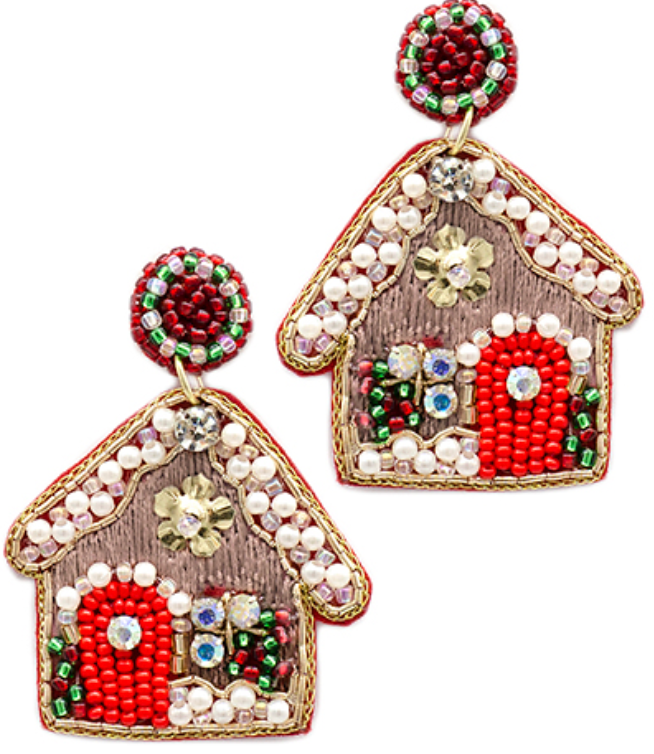 Gingerbread House Beaded Earrings