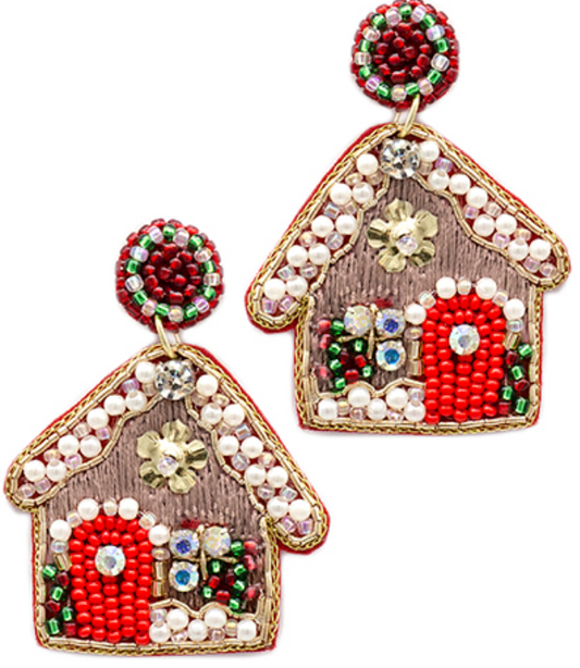 Gingerbread House Beaded Earrings