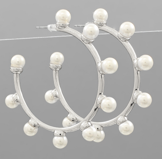 Pearl & Silver Hoops