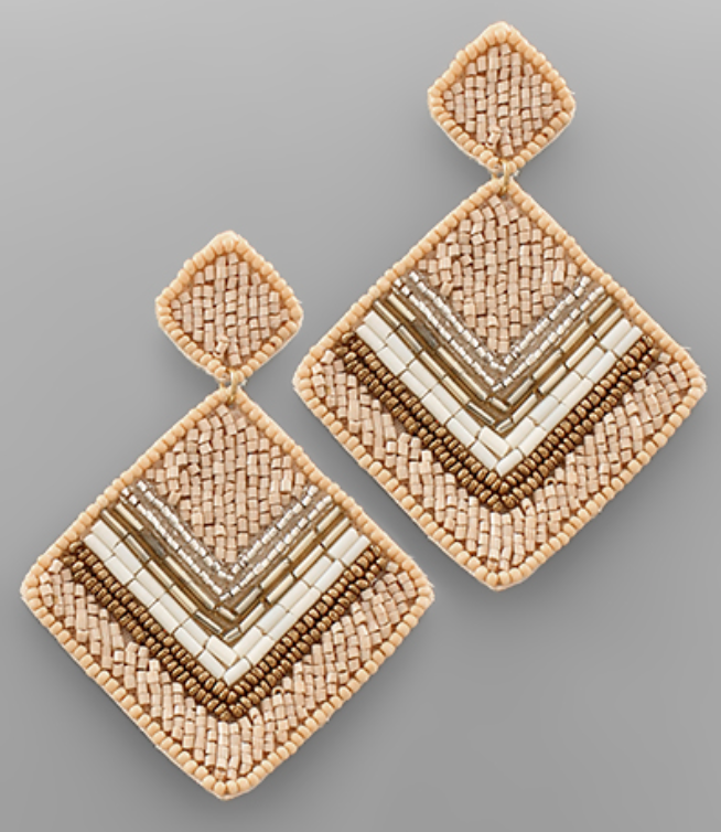 Aztec Beaded Drop Earrings - Tan