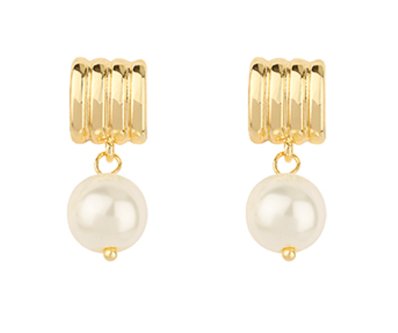 18k Gold Dipped Ribbed Pearl Earrings