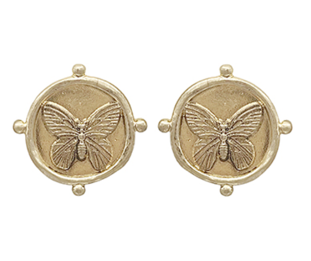 Butterfly Gold Coin Hoops