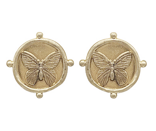 Butterfly Gold Coin Hoops