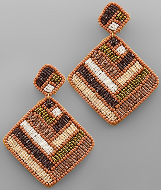 Brown & Gold Beaded Earrings - Tan