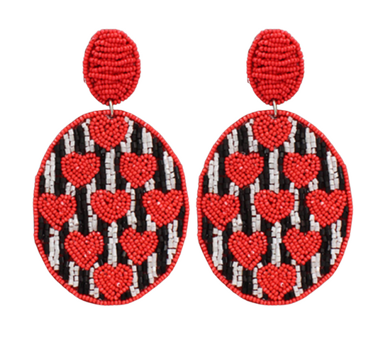 Heart & Stripe Beaded Earrings
