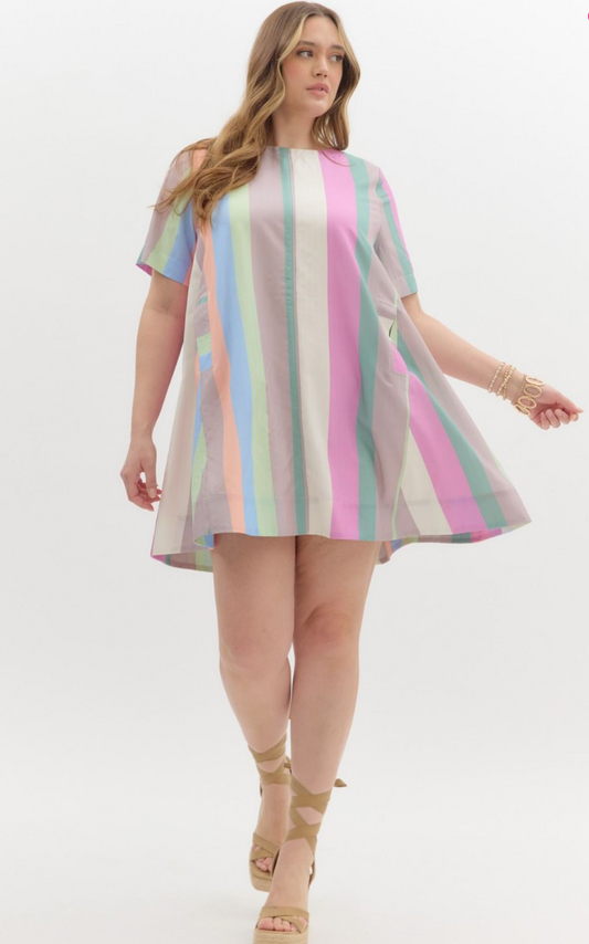 CURVY Pastel Color Block Mini Dress