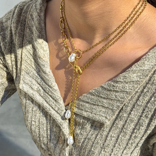 18k Gold Plated Calli Double Pearl Necklace