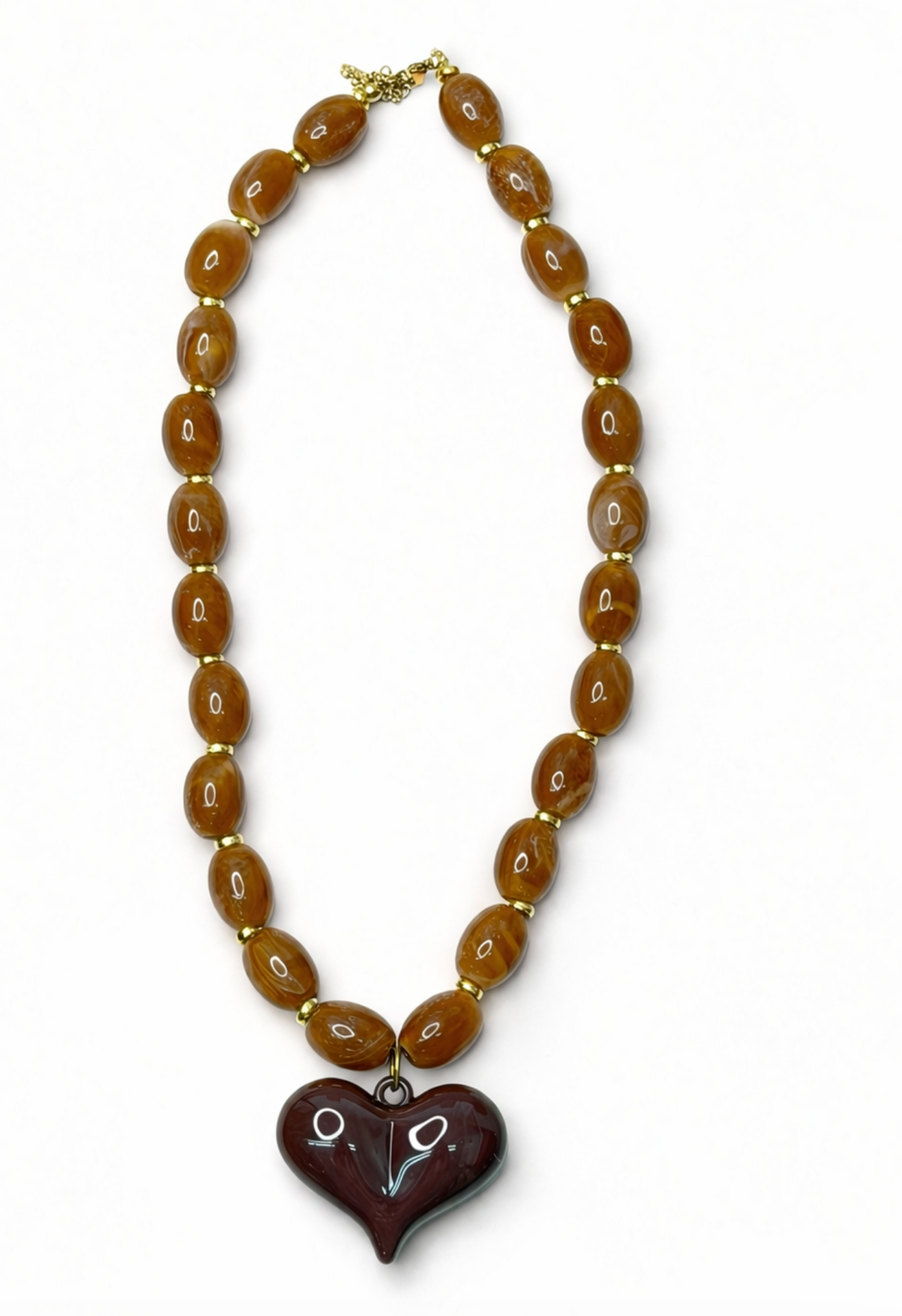 Bohemia Resin Chunky Heart Necklace - Brown