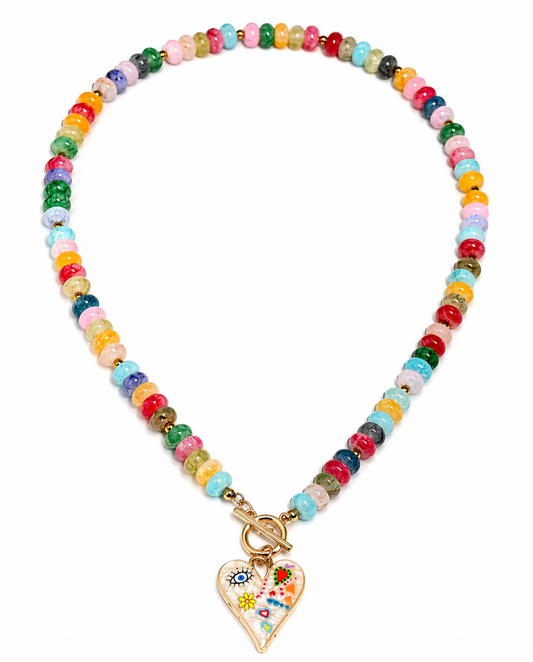 Retro Heart Colorful Beaded Necklace