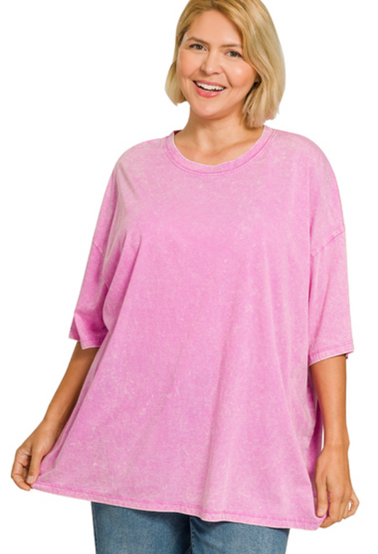 CURVY Daily Go-To Oversized Mineral Wash Tee - Pink