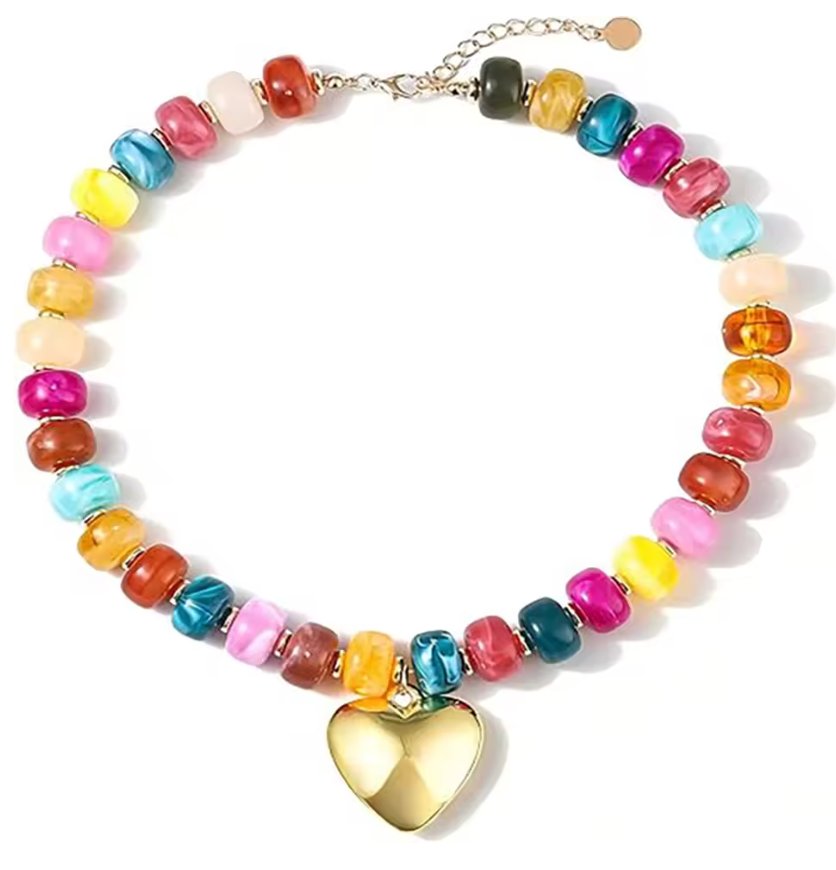Boho Heart Colorful Statement Necklace