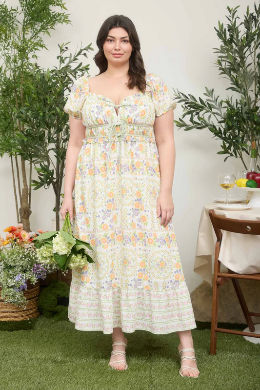 CURVY Floral Sweetheart Midi Dress