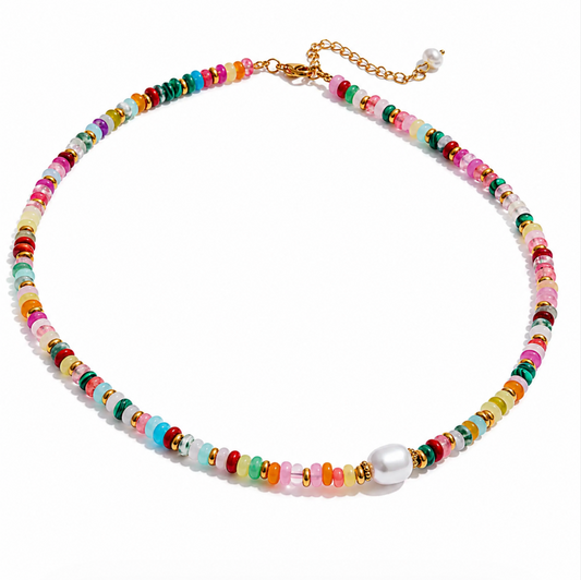 Colorful Beaded Pearl Necklace | Waterproof